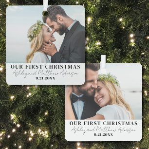 Elegant Our First Christmas Photo Metal Ornament