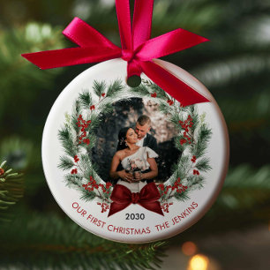 Elegant Our First Christmas Together Couple Ceramic Ornament