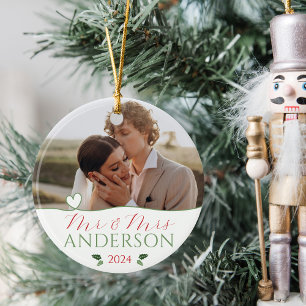 Elegant Our First Christmas Weddings Married Photo Ceramic Ornament