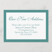 Elegant Our New Address Bordered Light Teal, White
