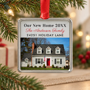 Elegant Our New Home Address Keepsake Photo Metal Ornament