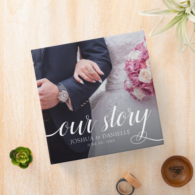 Elegant Our Story Photo Wedding Handwritten Binder (In Situ)