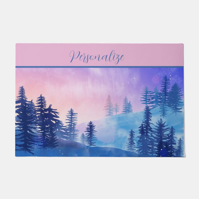 Elegant Outdoor Forest Mountains Sunset Fog Doormat (Front)