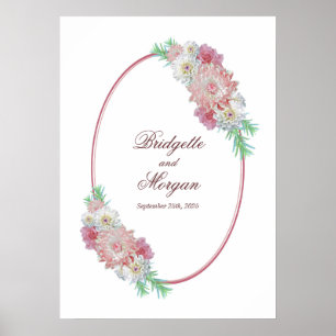 Elegant Oval Border Pink Floral Wedding Poster