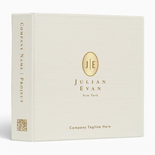 Elegant Oval Creamy White Gold Qr code Monogram Binder (Front/Spine)