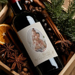 Elegant Oval Frame Merry Christmas Photo Wine Label<br><div class="desc">This Christmas photo wine label features elegant and romantic swirly calligraphy lettering,  accented with pinecone twigs on a faux canvas print background.  For more advanced customization of this design,  please click the DESIGN TOOL BUTTON. Matching items are also available.</div>