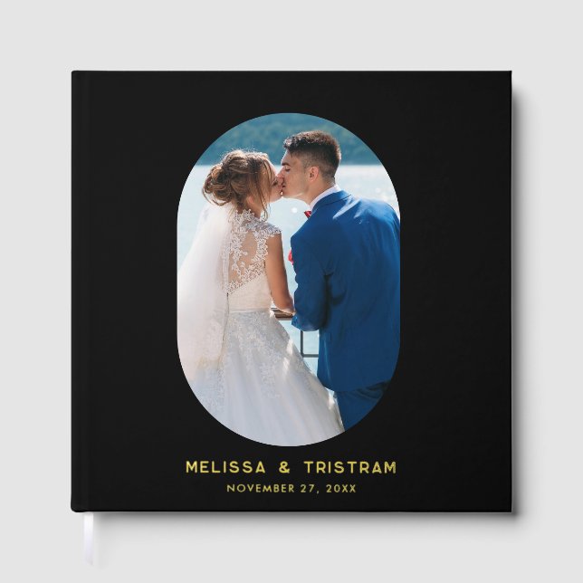 Elegant Oval Photo Elegant Wedding Black Custom Guest Book (Front)