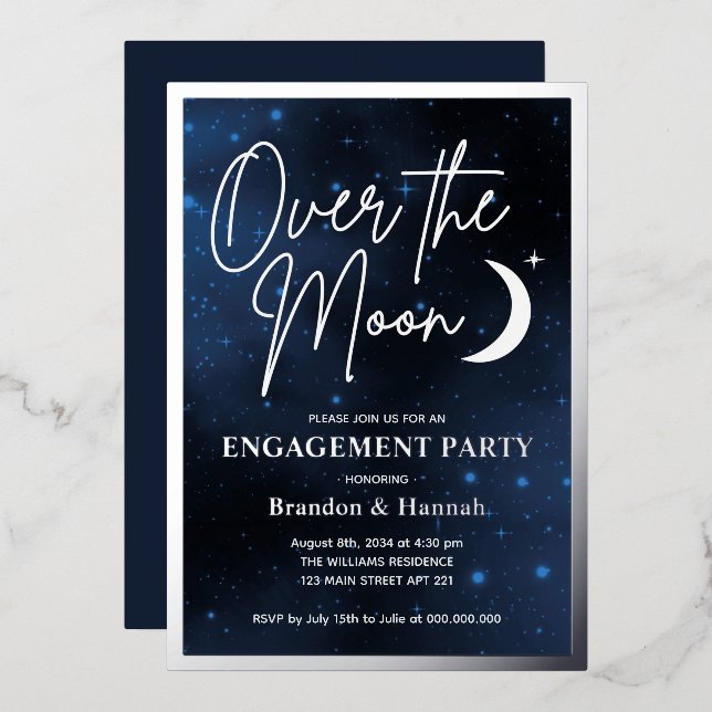 Elegant Over The Moon Engagement Party Real Silver (Front/Back)