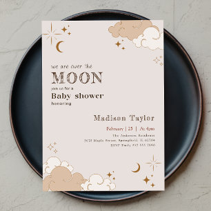 Elegant Over the Moon Stars Baby Shower Invitation