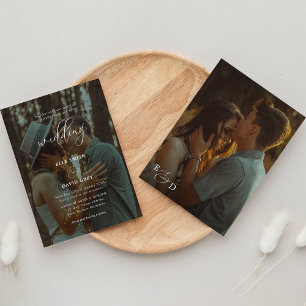 Elegant Overlay 2 Photo Script Monogram Wedding Invitation