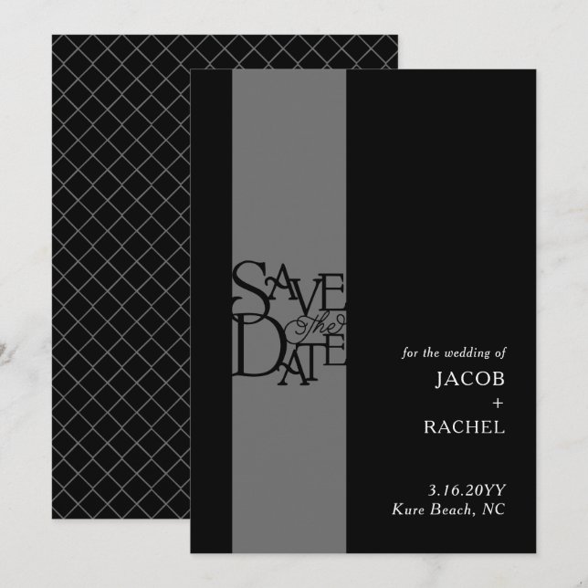 Elegant Overlay Black White Wedding Save the Date (Front/Back)