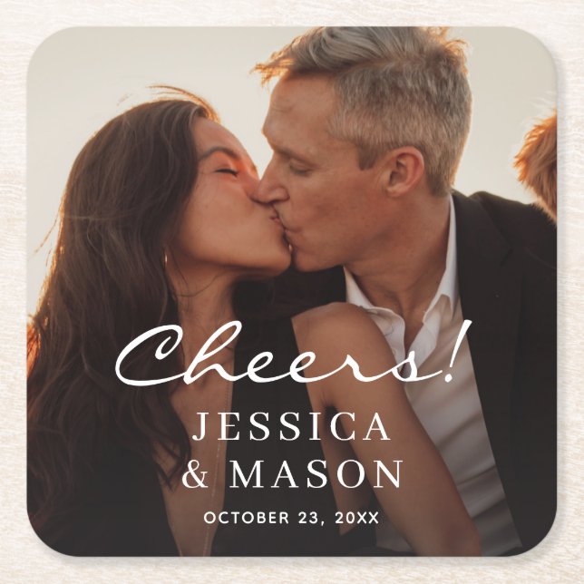 Elegant Overlay Modern Wedding Cheers Coasters (Front)