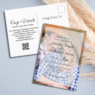 elegant overlay photo qr code rsvp wedding invitation postcard