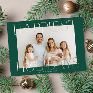 Elegant Oversized Type Photo Frame Rose Gold Foil Holiday Card