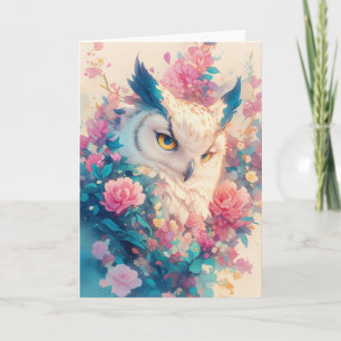 Elegant Owl Among Radiant Flowers Card