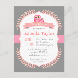 Elegant Owl Baby Girl Shower Invitation