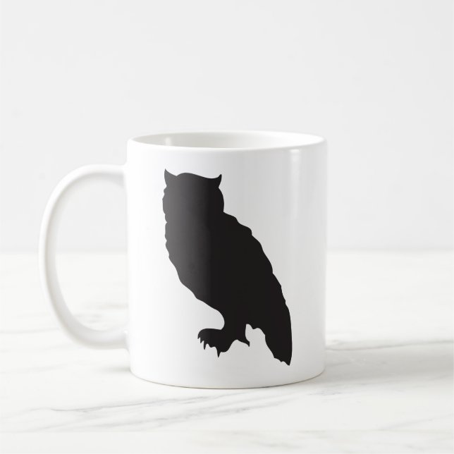 Elegant owl black silhouette vector graphic coffee mug (Left)