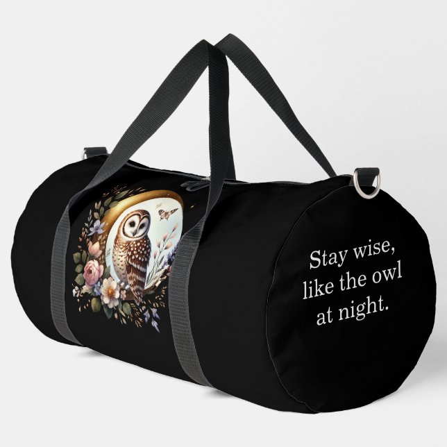 Elegant Owl on Golden Moon Duffle Bag (Left Corner)