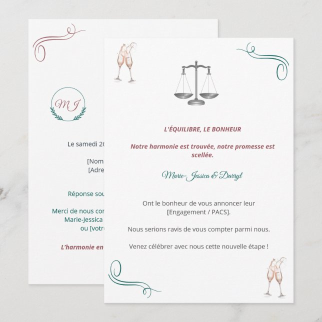 Elegant PACS or Engagement Invitation (Front/Back)