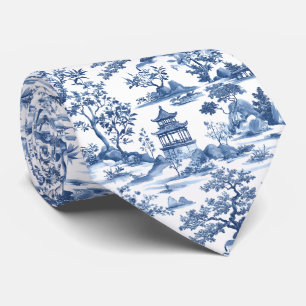 Elegant Pagoda Blue Chinoiserie Toile  Tie