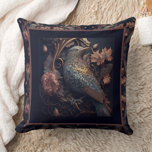 Elegant Painted Bird Throw Pillow (Blanket)