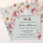 Elegant Painted Floral 80th Birthday Party Invitation<br><div class="desc">Start this special 80th birthday celebration in a elegant style with this beautifully feminine gentle floral invitation with watercolor mixed wildflowers and trailing greenery. All of the text can be personalized for your party including the guest of honour's age. If you have any special requests or require design assistance, just...</div>