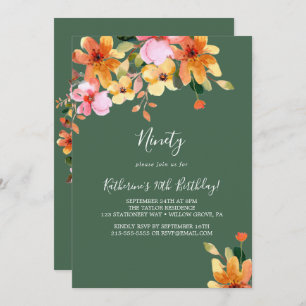 Elegant Painted Floral 90th Birthday Invitation