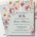 Elegant Painted Floral 90th Birthday Party Invitation<br><div class="desc">Start this special 90th birthday celebration in a elegant style with this beautifully feminine gentle floral invitation with watercolor mixed wildflowers and trailing greenery. All of the text can be personalized for your party including the guest of honour's age. If you have any special requests or require design assistance, just...</div>