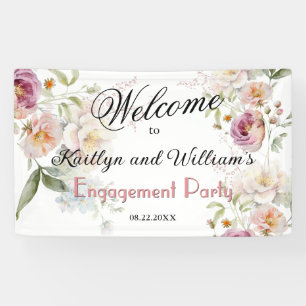 Elegant Painted Floral Engagement Party Welcome Banner
