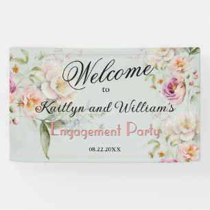 Elegant Painted Floral Engagement Party Welcome Banner