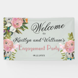 Elegant Painted Floral Engagement Party Welcome Banner