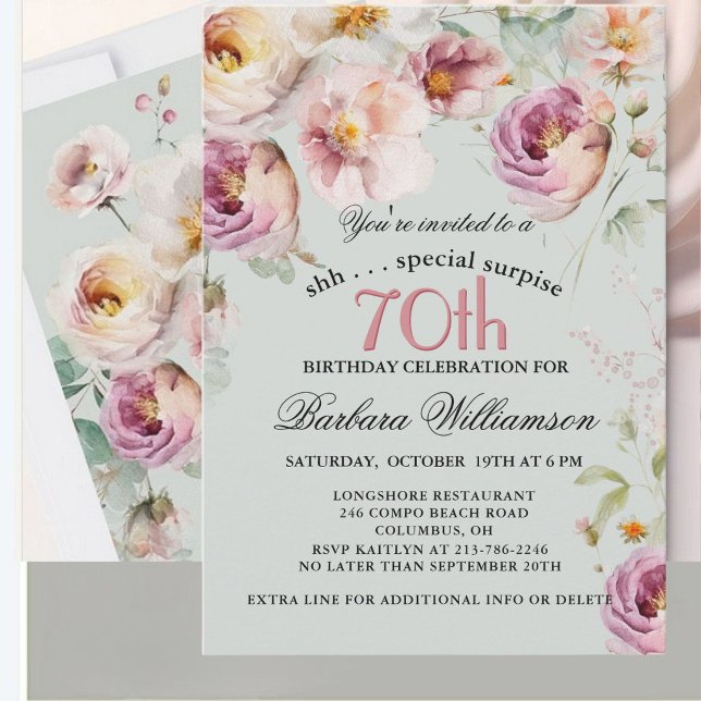 Elegant Painted Floral Surprise 70th Birthday  Invitation (Creator Uploaded)