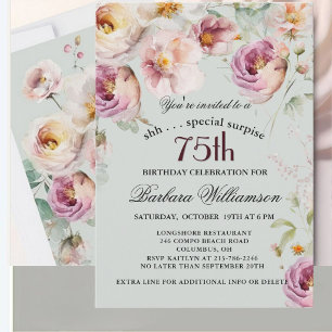 Elegant Painted Floral Surprise 75th Birthday  Invitation