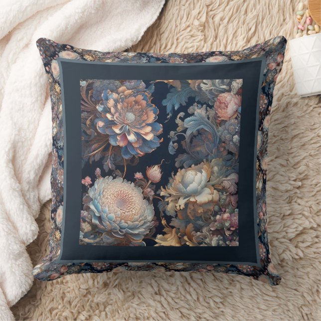 Elegant Painted Floral Throw Pillow (Blanket)
