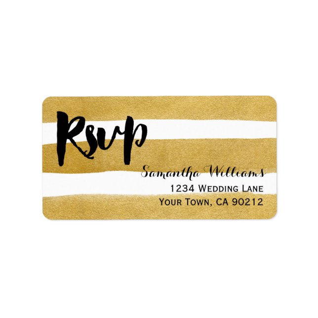 Elegant Painted Gold Stripes Wedding RSVP Labels (Front)