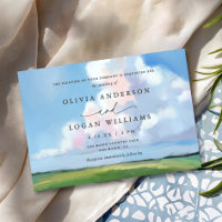 Elegant Painted Landscape Blue Sky Clouds Wedding