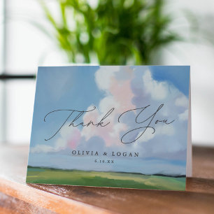 Elegant Painted Landscape Blue Sky Clouds Wedding Thank You Card