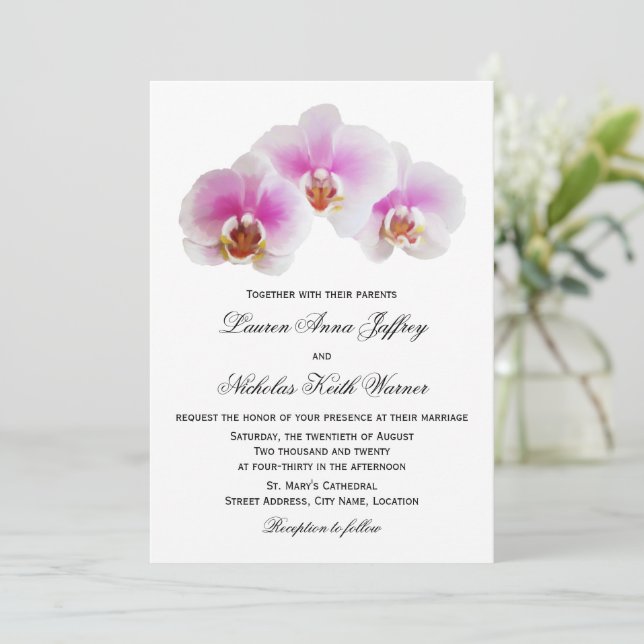 Elegant Painted Orchids Wedding Invitations (Standing Front)