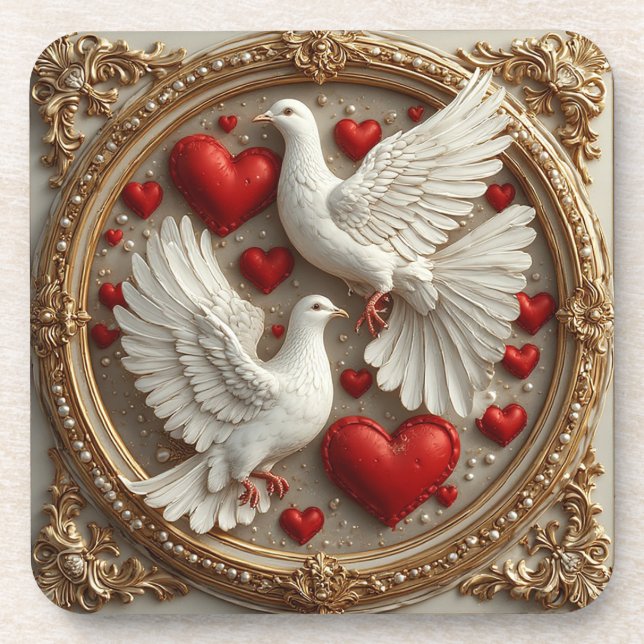 Elegant Pair of Doves Symbolizing Love and Unity Coaster (Front)