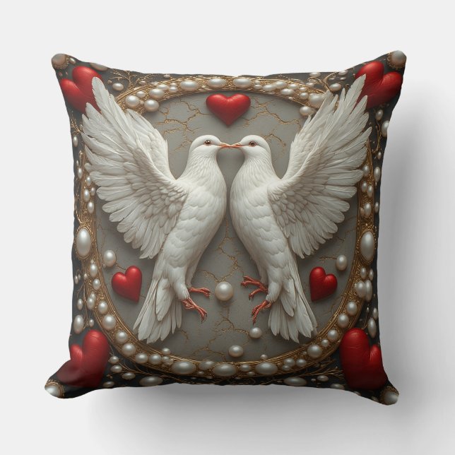 Elegant Pair of Doves Symbolizing Love and Unity Throw Pillow (Front)