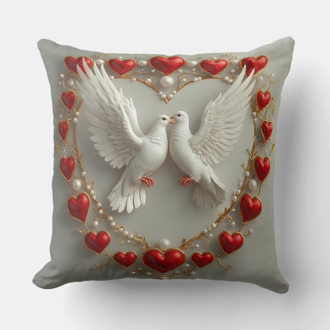 Elegant Pair of Doves Symbolizing Love and Unity Throw Pillow (Front)