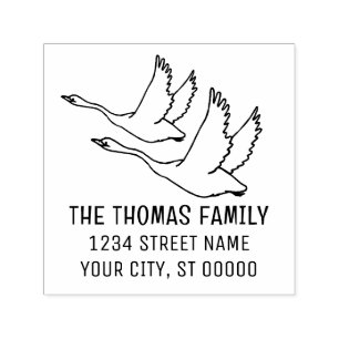 Elegant Pair of Flying Swans Name Address Self-inking Stamp