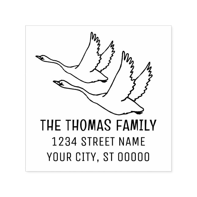Elegant Pair of Flying Swans Name Address Self-inking Stamp (Design)