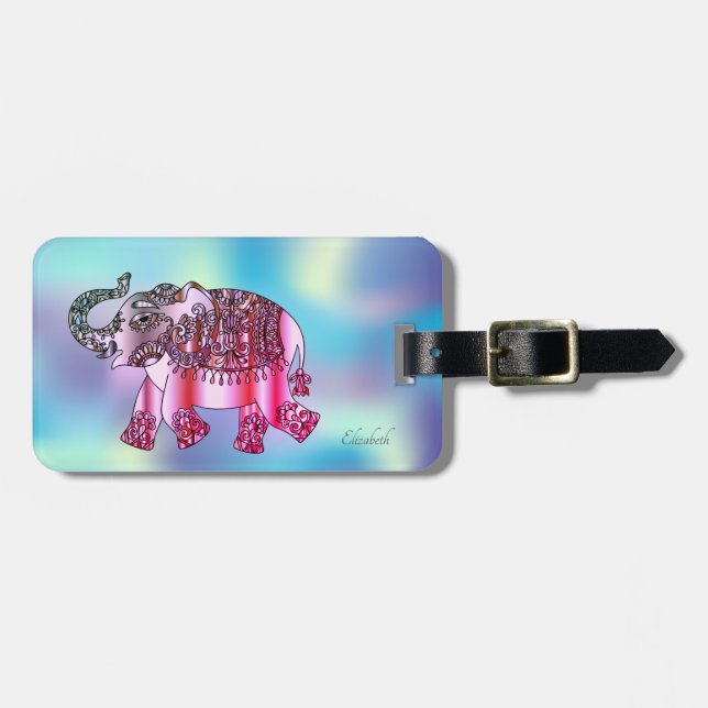 Elegant Paisley Elephant,Holographic Luggage Tag (Front Horizontal)
