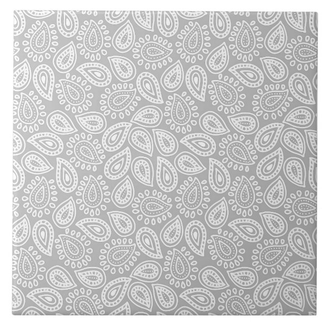 Elegant Paisley pattern in white, light grey Tile (Front)