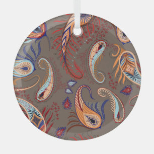Elegant Paisley Print: Vintage Pattern Glass Ornament