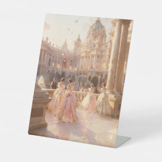 Elegant Palace Ball - Vintage Oil Painting Desk Si Pedestal Sign