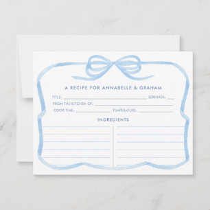 Elegant Pale Blue Bow Bridal Shower Recipe Card
