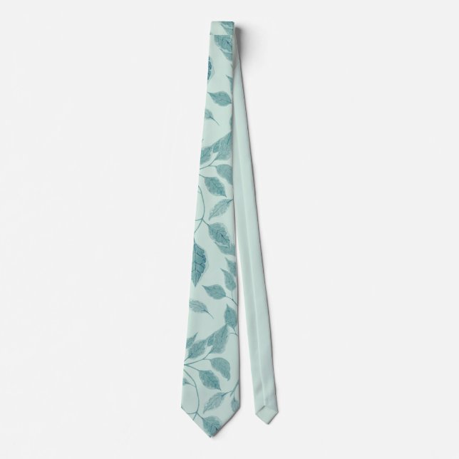 Elegant Pale Blue Foliage Nature Leaves Men's Tie (Front)