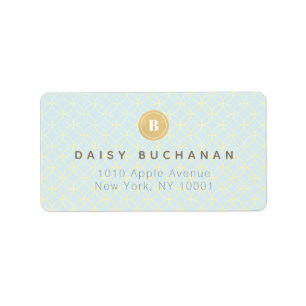 Elegant Pale Blue Gold Monogram Address Label